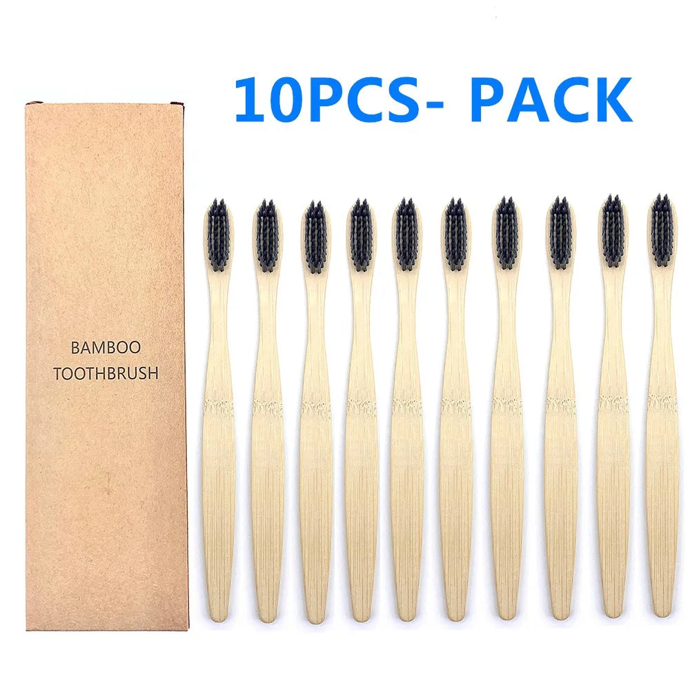 10PCS Colorful Natural Bamboo Toothbrush Set
