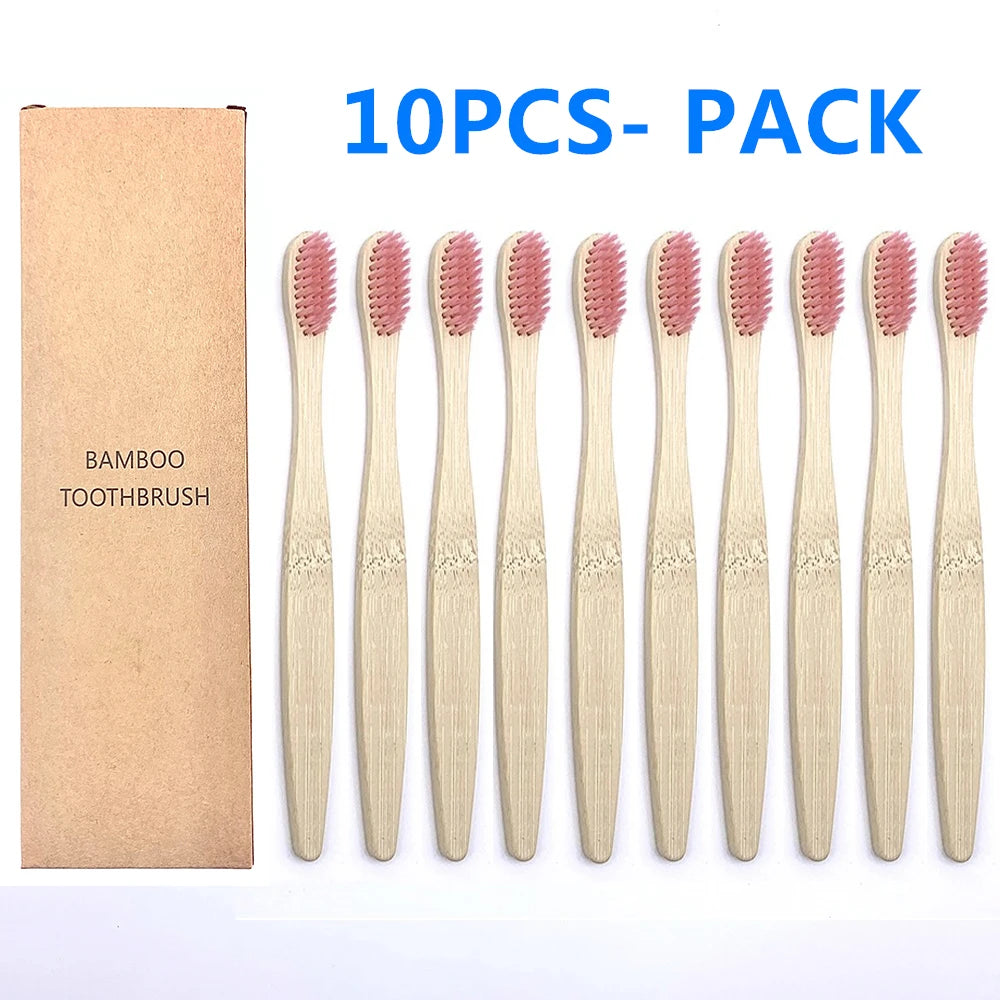 10PCS Colorful Natural Bamboo Toothbrush Set