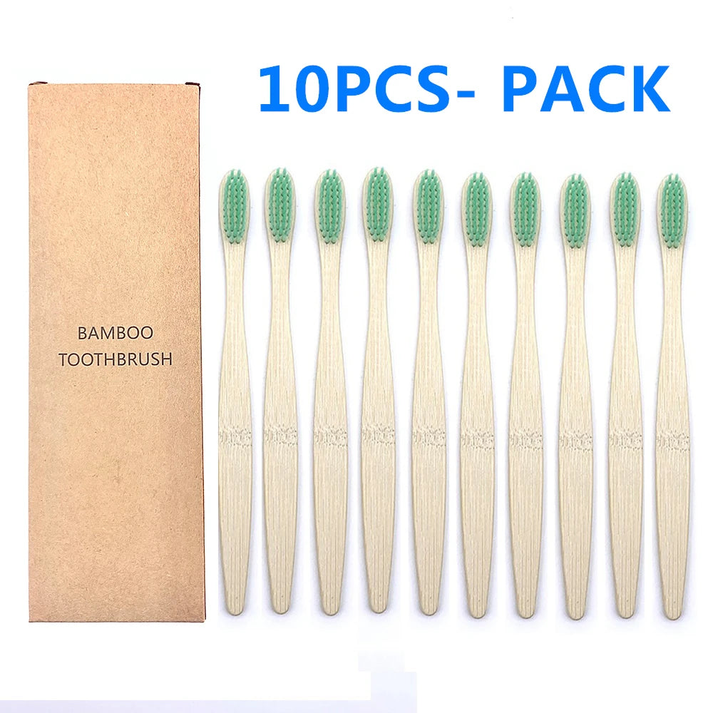 10PCS Colorful Natural Bamboo Toothbrush Set