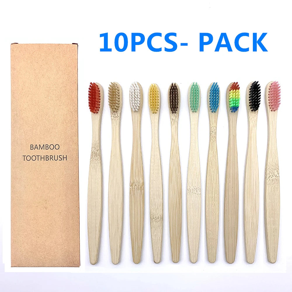 10PCS Colorful Natural Bamboo Toothbrush Set