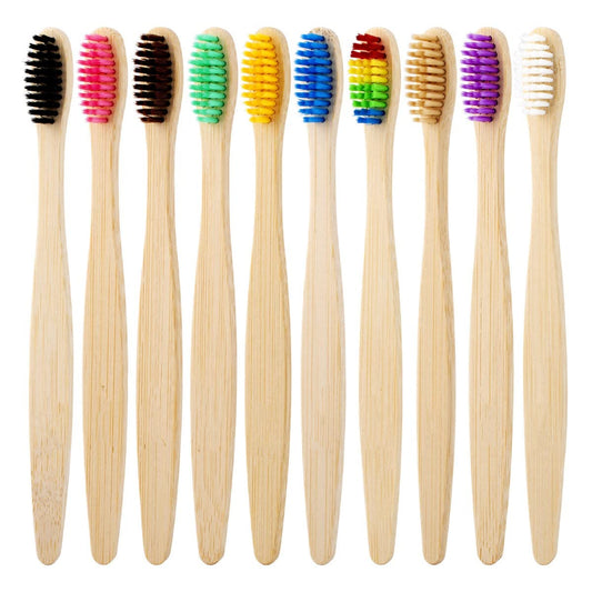 10PCS Colorful Natural Bamboo Toothbrush Set