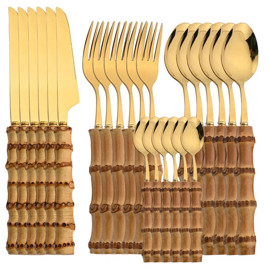 24Pcs Bamboo Tableware Set