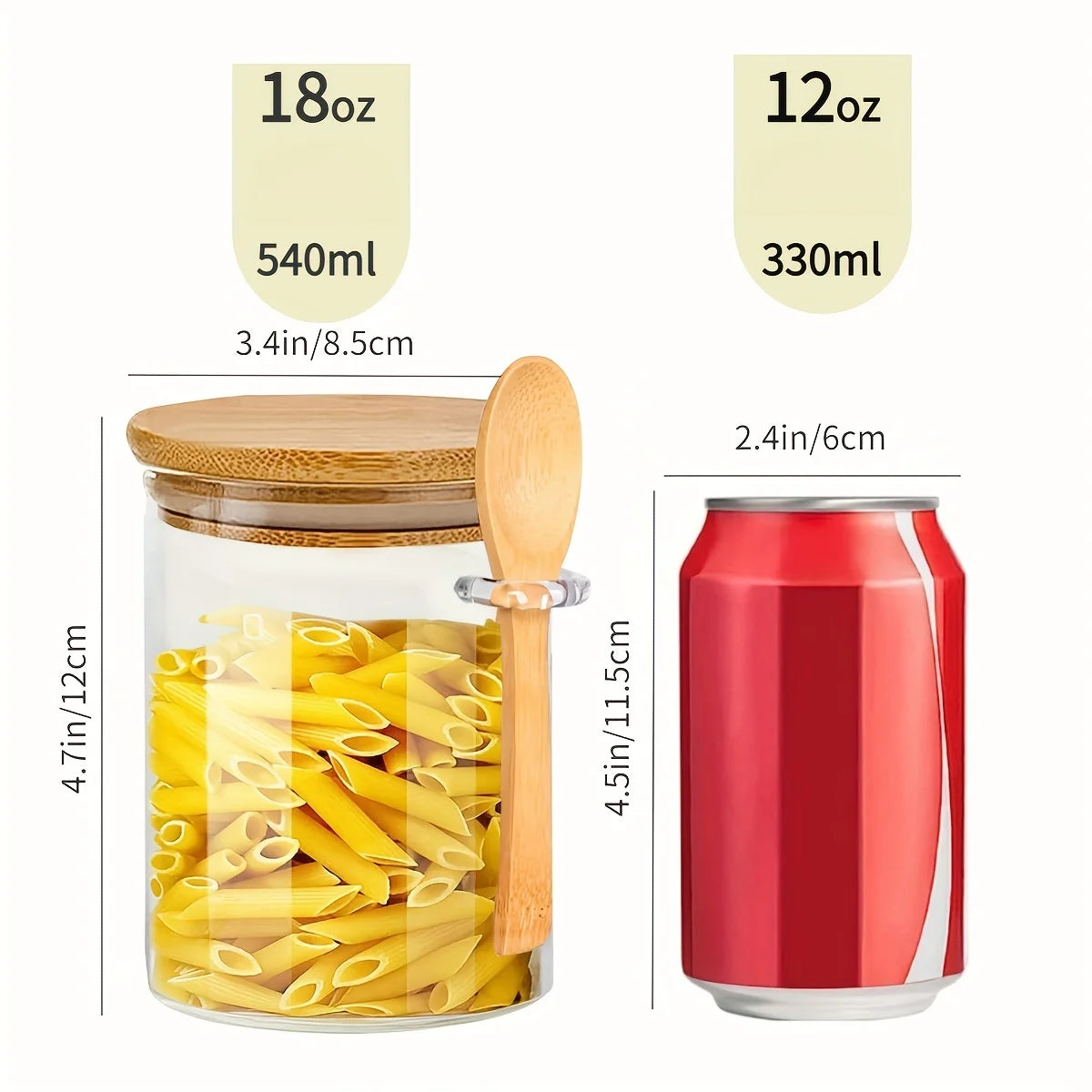 18oz Airtight Glass Jars With Lids & Spoons