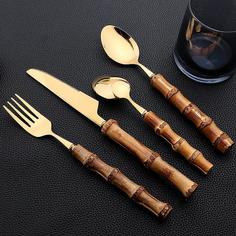 24Pcs Bamboo Tableware Set