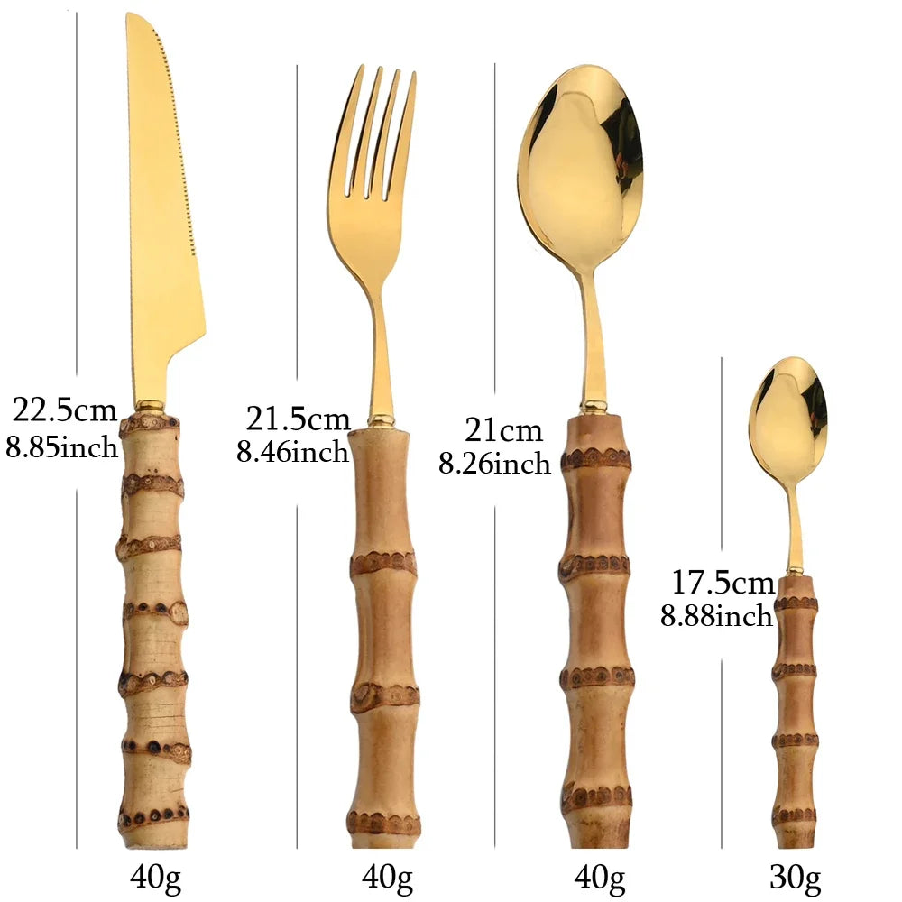 24Pcs Bamboo Tableware Set