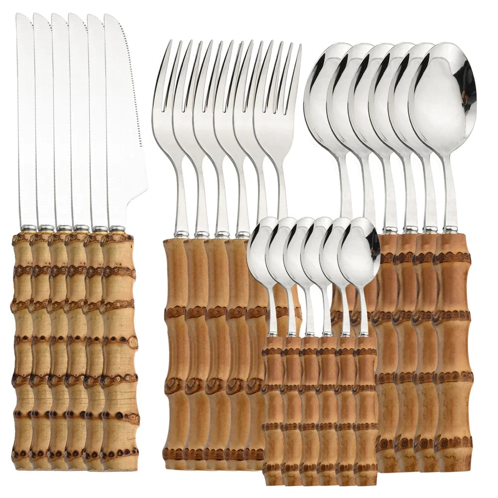 24Pcs Bamboo Tableware Set