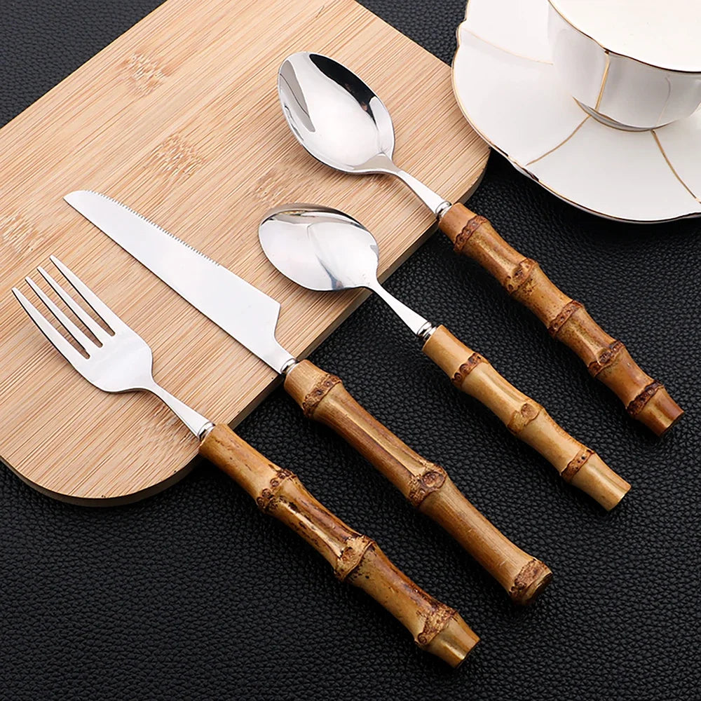 24Pcs Bamboo Tableware Set